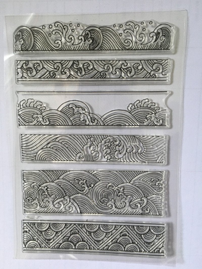 Arbuya Chinese Japanese Retro Style Ocean Waves Borders Lines Clouds Stamps Scrapbook DIY Photo Album Cards Rubber Stamp Clear Stamps Transparent Stamp - Image 3